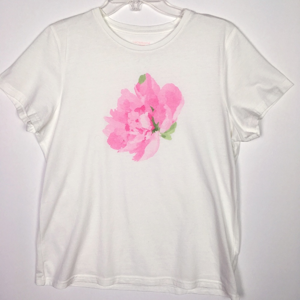 Liz Claibourne Pink White Floral Tee Large